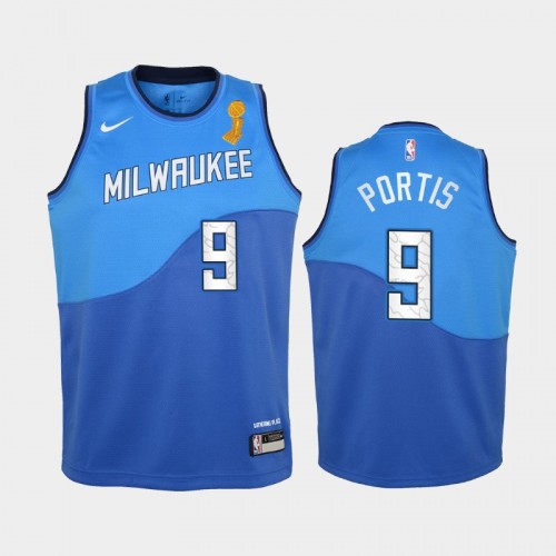 Milwaukee Bucks #9 Bobby Portis 2021 NBA Finals Champions Blue City Edition Jersey