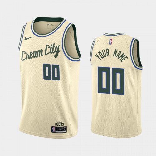 Men's Milwaukee Bucks #00 Custom 2019-20 City Cream Jersey