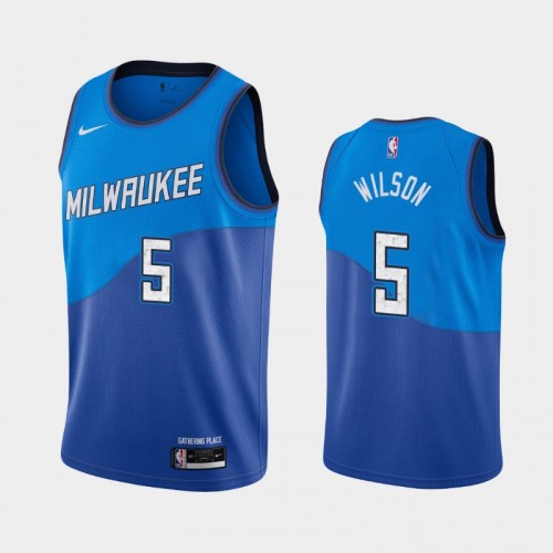 Men's Milwaukee Bucks #5 D.J. Wilson 2020-21 City Blue Jersey