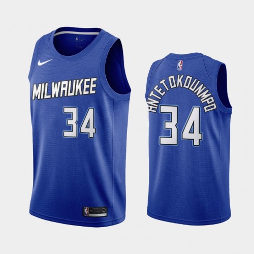 Men Milwaukee Bucks #34 Giannis Antetokounmpo 2020-21 City Edition New Uniform Navy Jersey