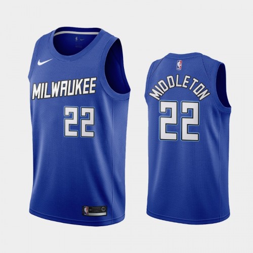 Men Milwaukee Bucks #22 Khris Middleton 2020-21 City Edition New Uniform Navy Jersey