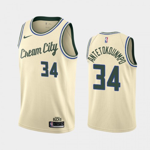 Men's Milwaukee Bucks #34 Giannis Antetokounmpo 2019-20 City Cream Jersey