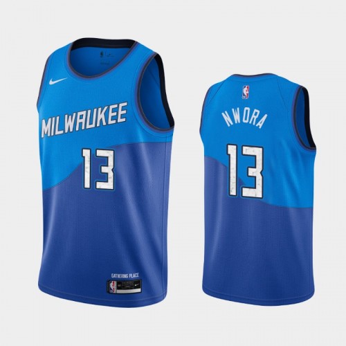 Men's Milwaukee Bucks #13 Jordan Nwora 2020-21 City Blue Jersey