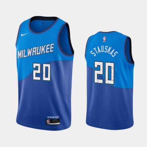 Men's Milwaukee Bucks #20 Nik Stauskas 2020-21 City Blue Jersey