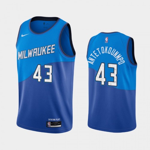 Men's Milwaukee Bucks #43 Thanasis Antetokounmpo 2020-21 City Blue Jersey