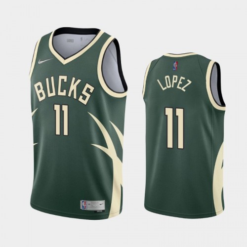 Men's Milwaukee Bucks #11 Brook Lopez 2021 Earned Green Jersey