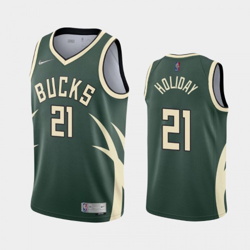 Men's Milwaukee Bucks #21 Jrue Holiday 2021 Earned Green Jersey