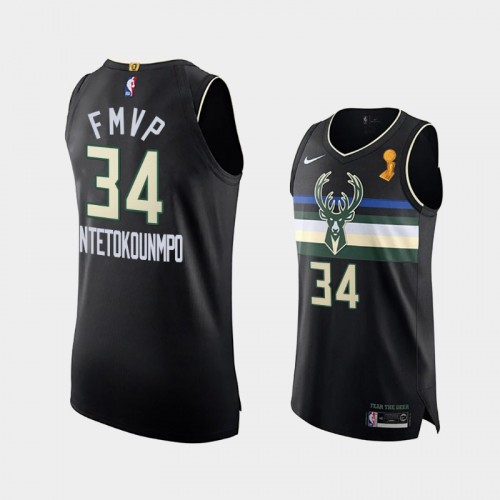 Milwaukee Bucks #34 Giannis Antetokounmpo 2021 FMVP Authentic Black Jersey