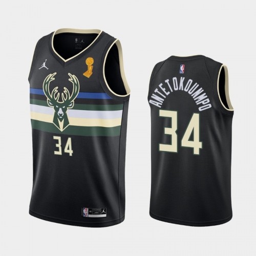 Milwaukee Bucks #34 Giannis Antetokounmpo 2021 NBA Finals Champions Black Golden Edition Jersey