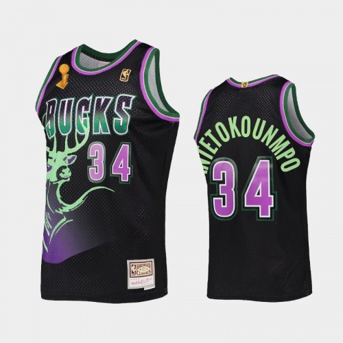 Milwaukee Bucks #34 Giannis Antetokounmpo 2X NBA Finals Champions HWC Reload Black Jersey