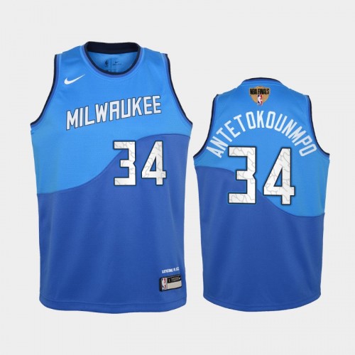 Milwaukee Bucks #34 Giannis Antetokounmpo 2021 NBA Finals City Edition Blue Jersey