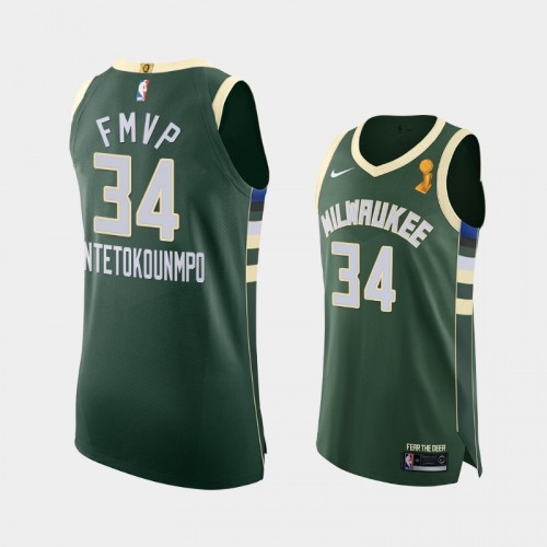 Milwaukee Bucks #34 Giannis Antetokounmpo 2021 Finals MVP Trophy Authentic Green Jersey