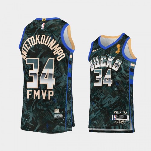 Milwaukee Bucks #34 Giannis Antetokounmpo 2021 FMVP Select Series Green Jersey