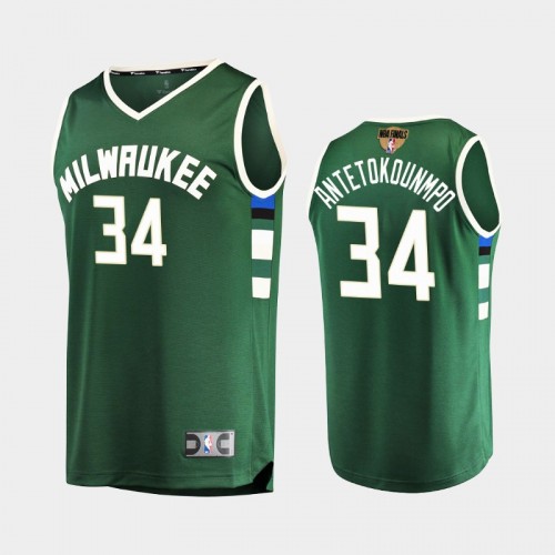 Milwaukee Bucks #34 Giannis Antetokounmpo 2021 NBA Finals Bound Replica Green Jersey