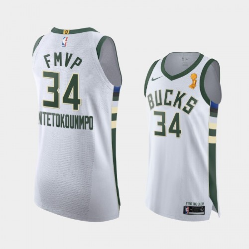 Milwaukee Bucks #34 Giannis Antetokounmpo 2021 FMVP Authentic White Jersey