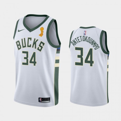 Milwaukee Bucks #34 Giannis Antetokounmpo 2021 NBA Finals Champions White Jersey