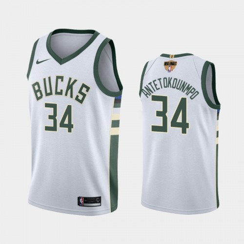 Milwaukee Bucks #34 Giannis Antetokounmpo 2021 NBA Finals 1x Champs patch White Jersey