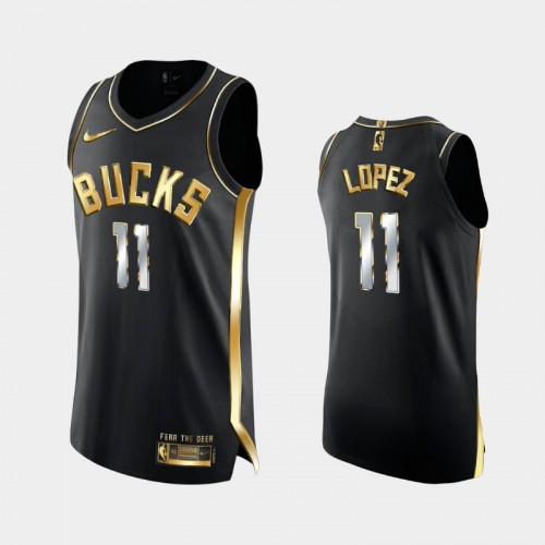 Men Milwaukee Bucks #11 Brook Lopez Black Golden Edition Authentic Limited Jersey