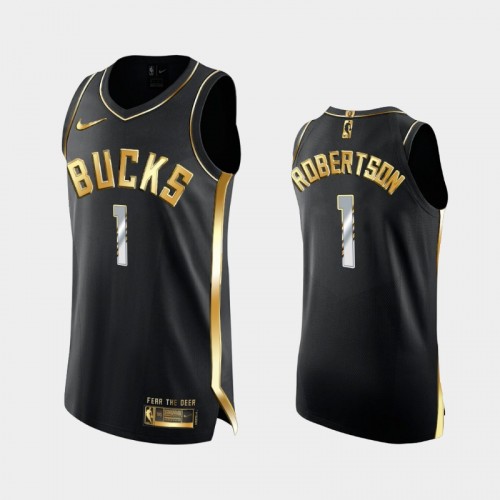 Men Milwaukee Bucks #1 Oscar Robertson Black Golden Edition Authentic Limited Jersey
