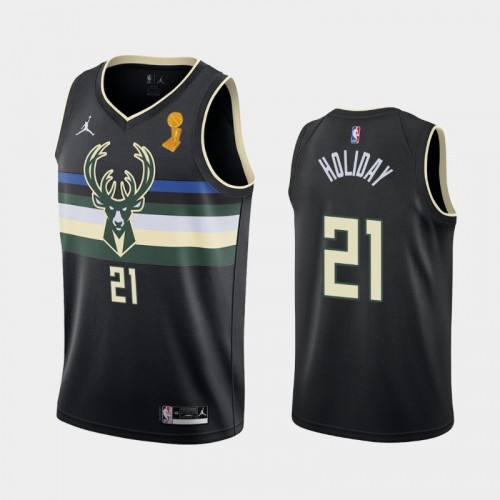 Milwaukee Bucks #21 Jrue Holiday 2021 NBA Finals Champions Black Jersey