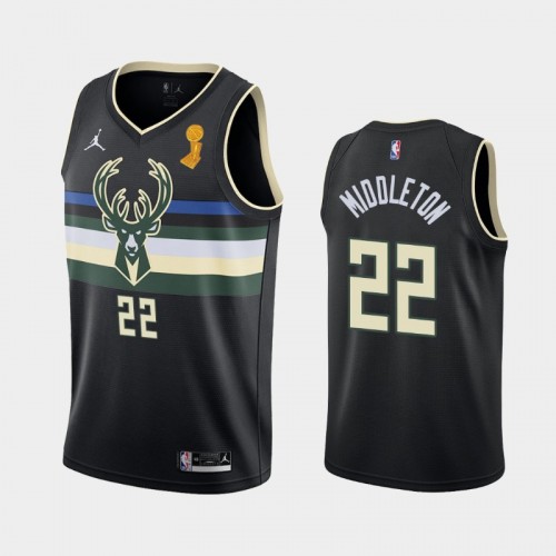 Milwaukee Bucks #22 Khris Middleton 2021 NBA Finals Champions Black Jersey