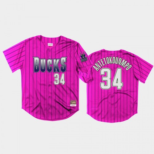 Milwaukee Bucks Giannis Antetokounmpo Men #34 Neon World Purple HWC Mesh Baseball Jersey