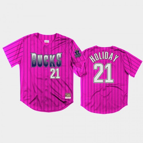 Milwaukee Bucks Jrue Holiday Men #21 Neon World Purple HWC Mesh Baseball Jersey