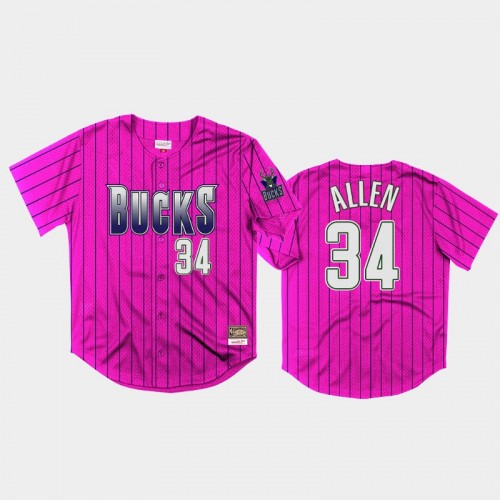 Milwaukee Bucks Ray Allen Men #34 Neon World Purple HWC Mesh Baseball Jersey