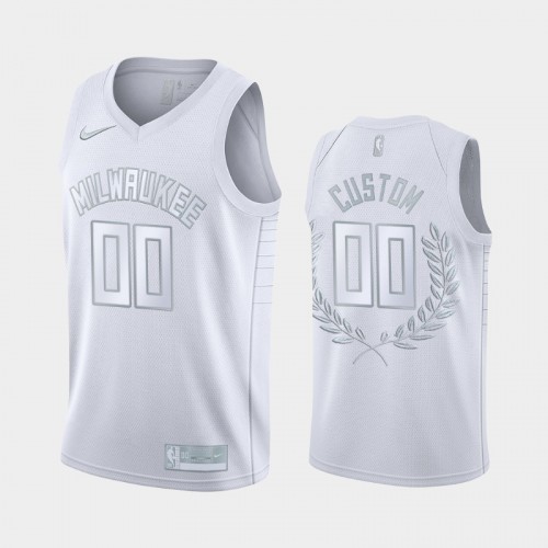 Men's Milwaukee Bucks #00 Custom White Platinum Edition Glory Retired Jersey