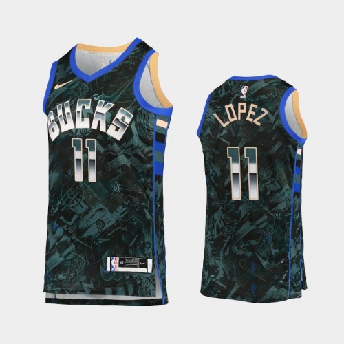 Men's Milwaukee Bucks Brook Lopez Select Series Camo Green Jersey