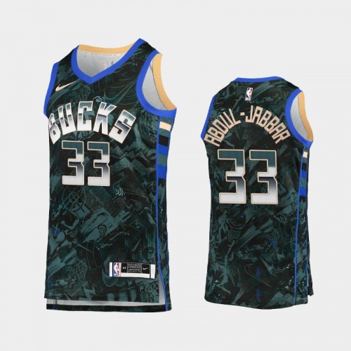 Men's Milwaukee Bucks Kareem Abdul-Jabbar Select Series Camo Green Jersey