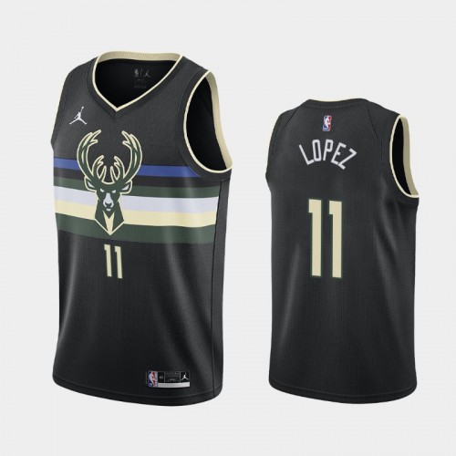 Men's Milwaukee Bucks #11 Brook Lopez 2020-21 Statement Black Jersey