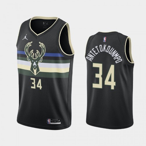 Men's Milwaukee Bucks #34 Giannis Antetokounmpo 2020-21 Statement Black Jersey