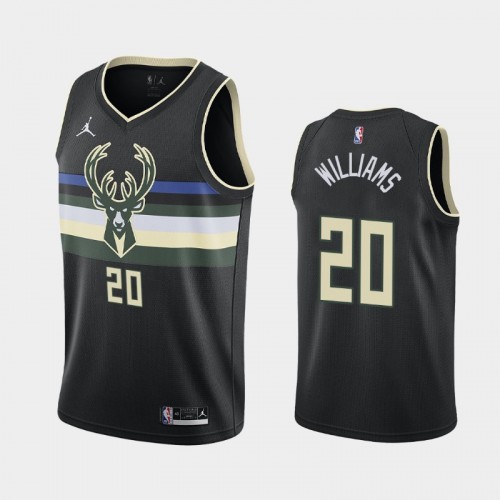 Men's Milwaukee Bucks #20 Marvin Williams 2020-21 Statement Black Jersey