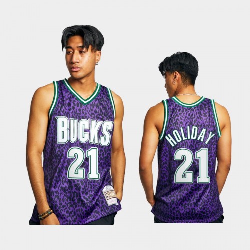 Milwaukee Bucks Jrue Holiday Men #21 Wild Life Green HWC Swingman Jersey