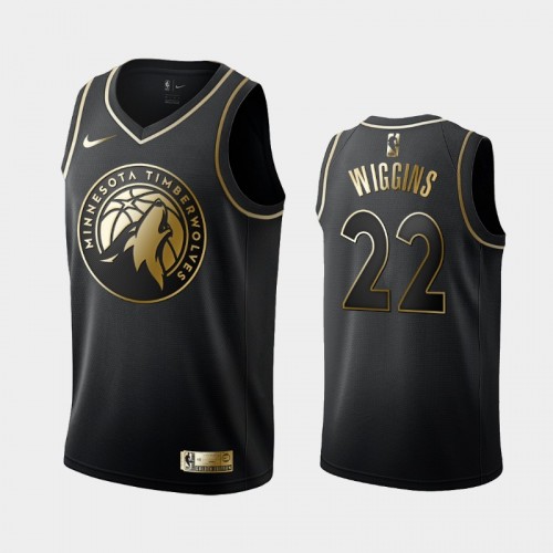 Men's Minnesota Timberwolves #22 Andrew Wiggins Black Golden Logo Jersey