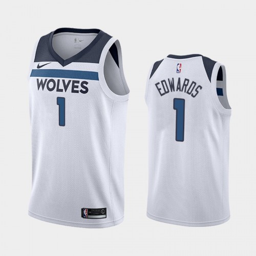 Men's Minnesota Timberwolves Anthony Edwards #1 Association 2020 NBA Draft First Overall Pick White Jersey