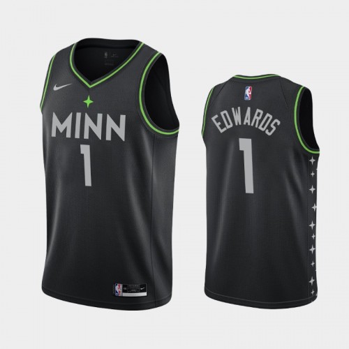 Men's Minnesota Timberwolves #1 Anthony Edwards 2020-21 City Black Jersey