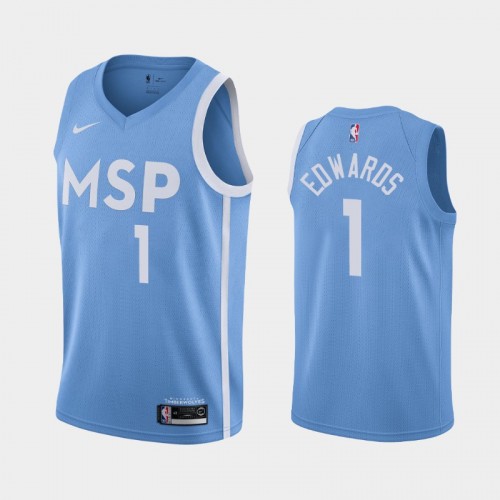 Men Minnesota Timberwolves Anthony Edwards #1 City 2020 NBA Draft First Round Pick Blue Jersey