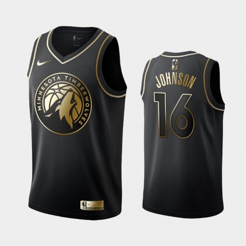 Men's Minnesota Timberwolves #16 James Johnson Black Golden Edition Jersey