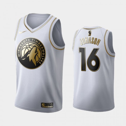 Men's Minnesota Timberwolves #16 James Johnson White Golden Edition Jersey