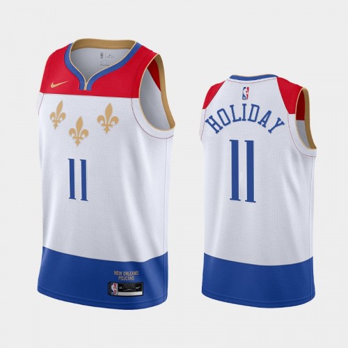 Men New Orleans Pelicans #11 Jrue Holiday 2020-21 City Edition fleur-de-lis White Jersey