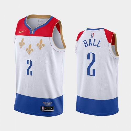 Men New Orleans Pelicans #2 Lonzo Ball 2020-21 City Edition fleur-de-lis White Jersey