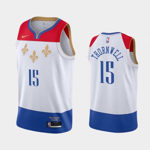 Men's New Orleans Pelicans #15 Sindarius Thornwell 2020-21 City White Jersey