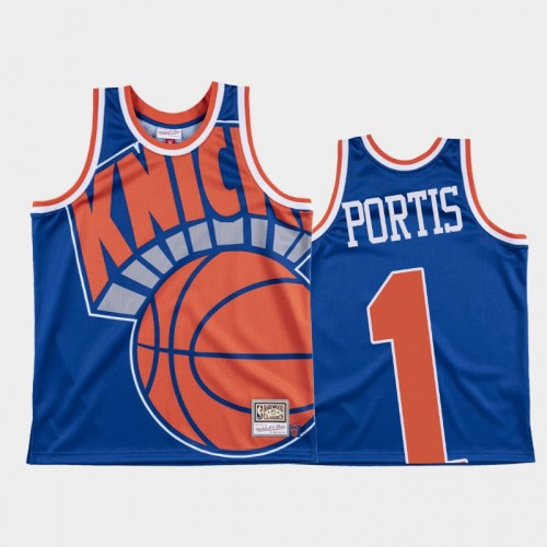 New York Knicks #1 Bobby Portis Blue Big Face Jersey - Hardwood Classics