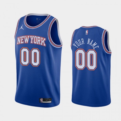 Men's New York Knicks #00 Custom 2020-21 Statement Blue Jersey