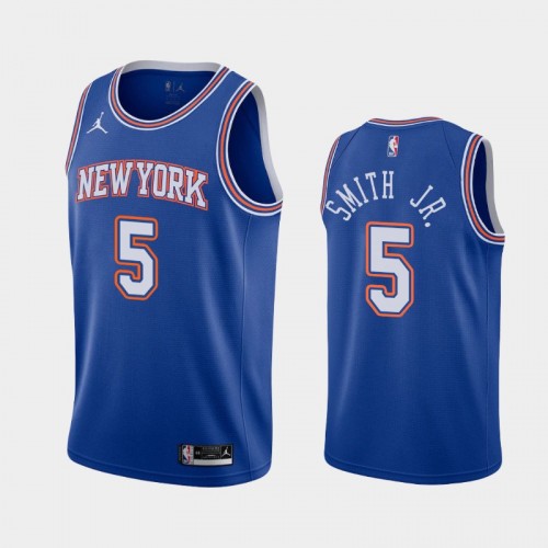 Men's New York Knicks #5 Dennis Smith Jr. 2020-21 Statement Blue Jersey