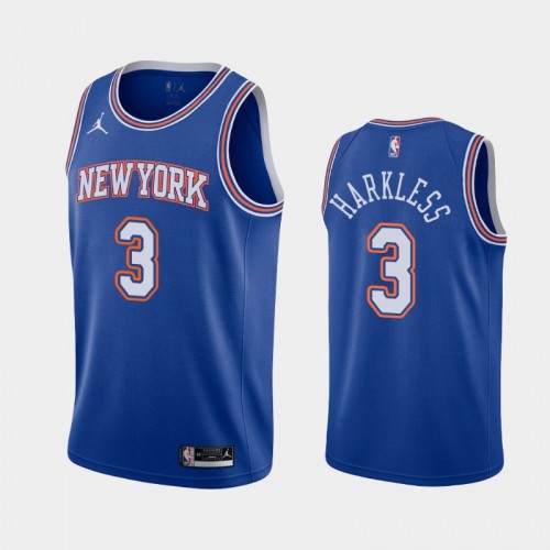 Men's New York Knicks #3 Maurice Harkless 2020-21 Statement Blue Jersey