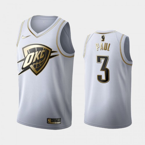 Men's Oklahoma City Thunder #3 Chris Paul White Golden Edition Jersey