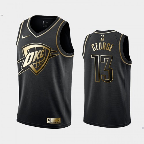 Men's Oklahoma City Thunder #13 Paul George Black Golden Logo Jersey